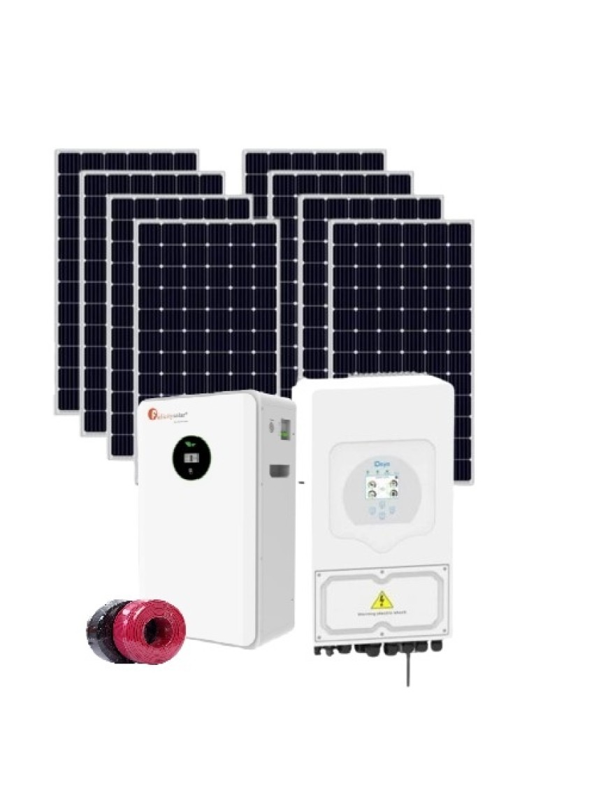 Автономна соларна система 5.8 kW + инвертор Deye 6 kw + 5.12 kwh литиева батерия - Трифазна