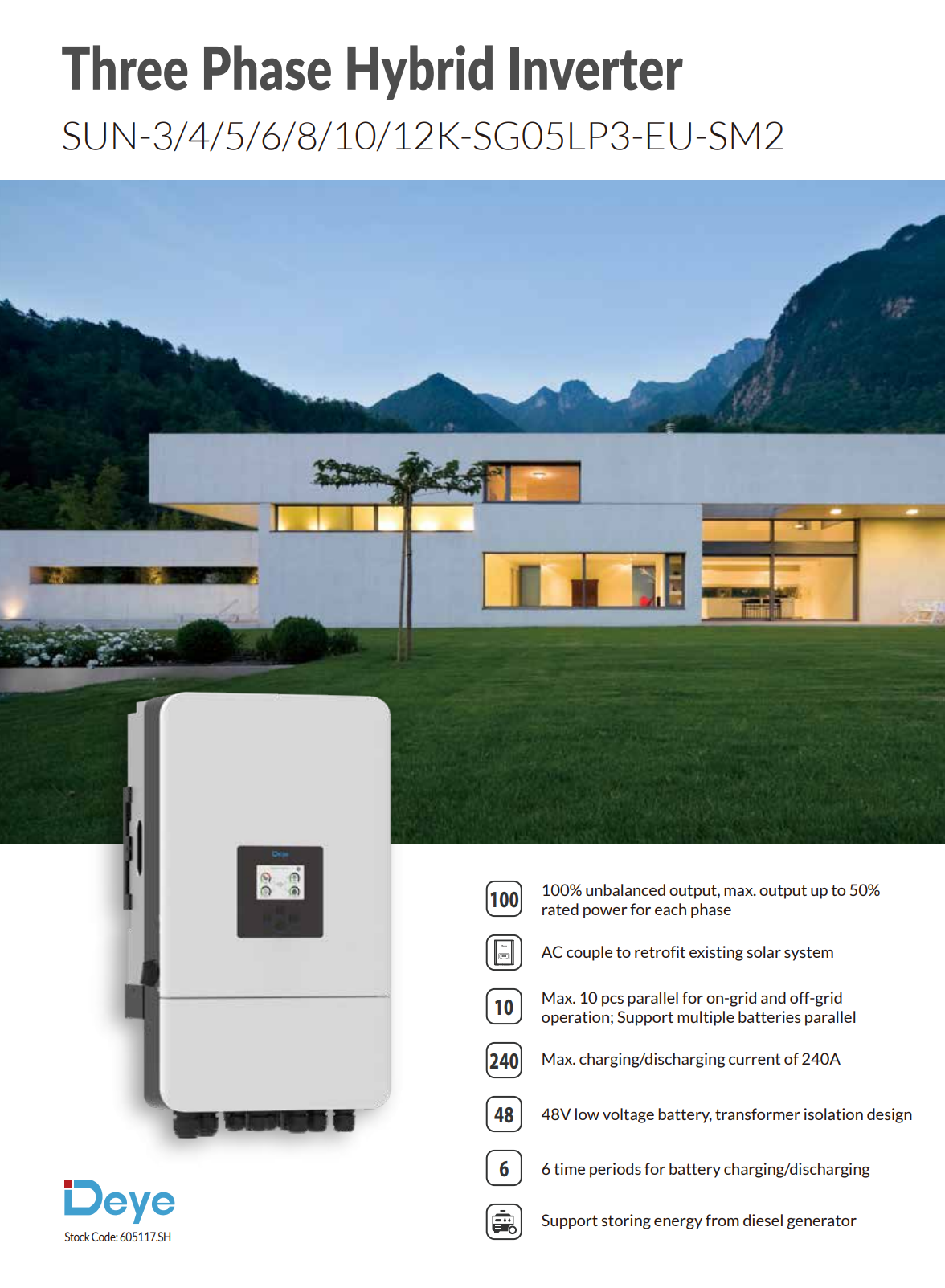 DEYE SUN-12K-SG05LP3-EU — Хибриден трифазен инвертор 12 kW | 48V LV | 2 MPPT | WiFi 2