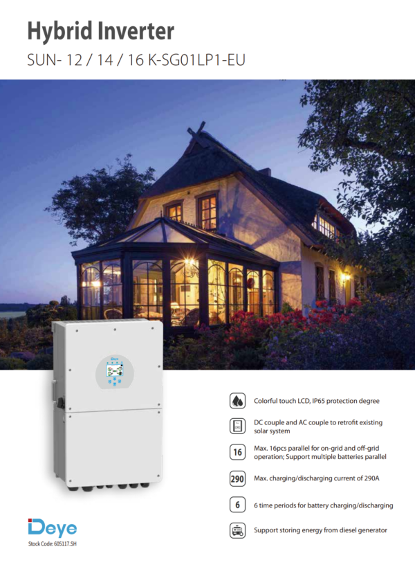 DEYE SUN-16K-SG01LP1-EU — Хибриден монофазен инвертор 16 kW | 48V LV | 3 MPPT | WiFi 7