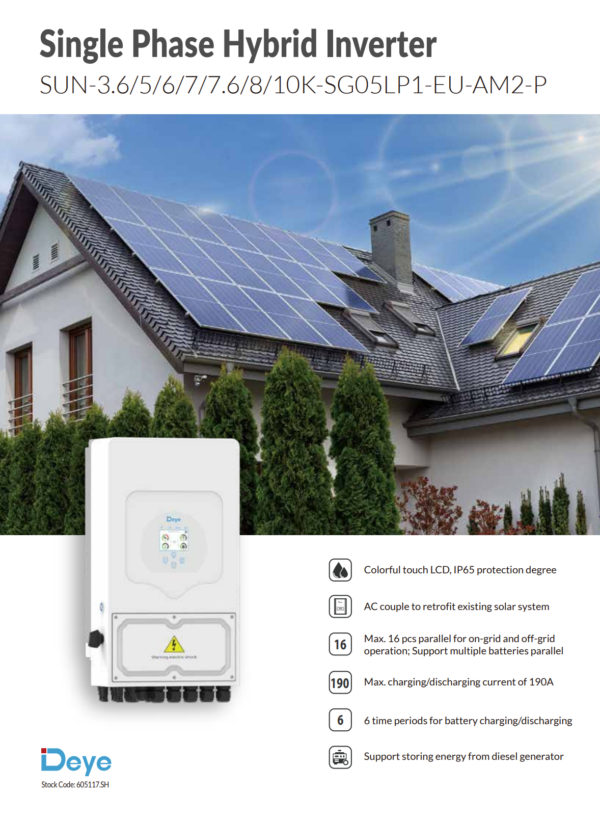 DEYE SUN-8K-SG05LP1-EU — Хибриден монофазен инвертор 8 kW | 48V LV | 2 MPPT | WiFi 5